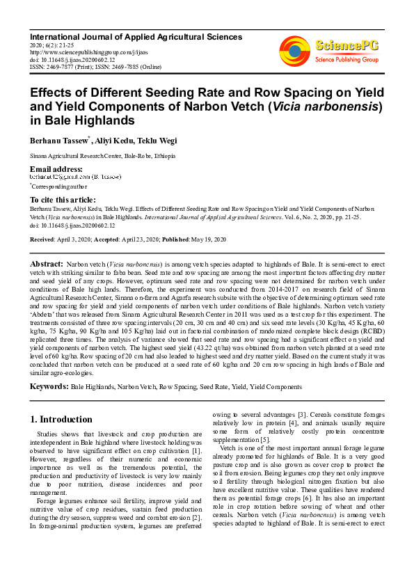(PDF) Effects of Different Seeding Rate and Row Spacing on Yield and ...