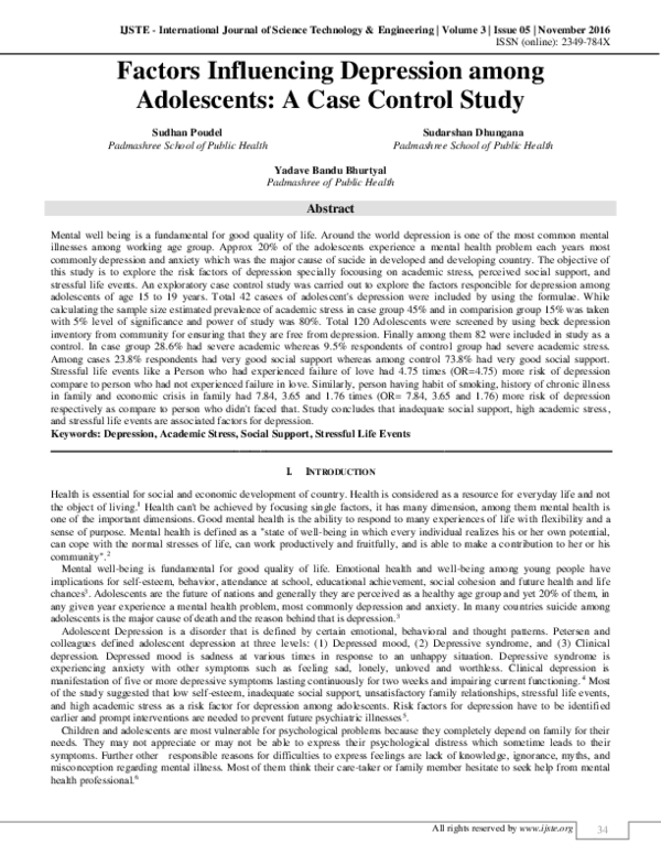 (PDF) Factors Influencing Depression among Adolescents: A Case Control ...