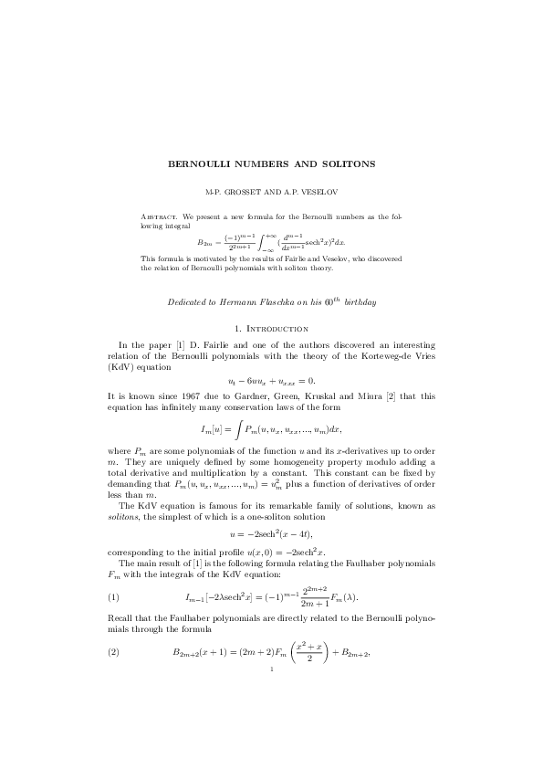 (PDF) Bernoulli Numbers and Solitons