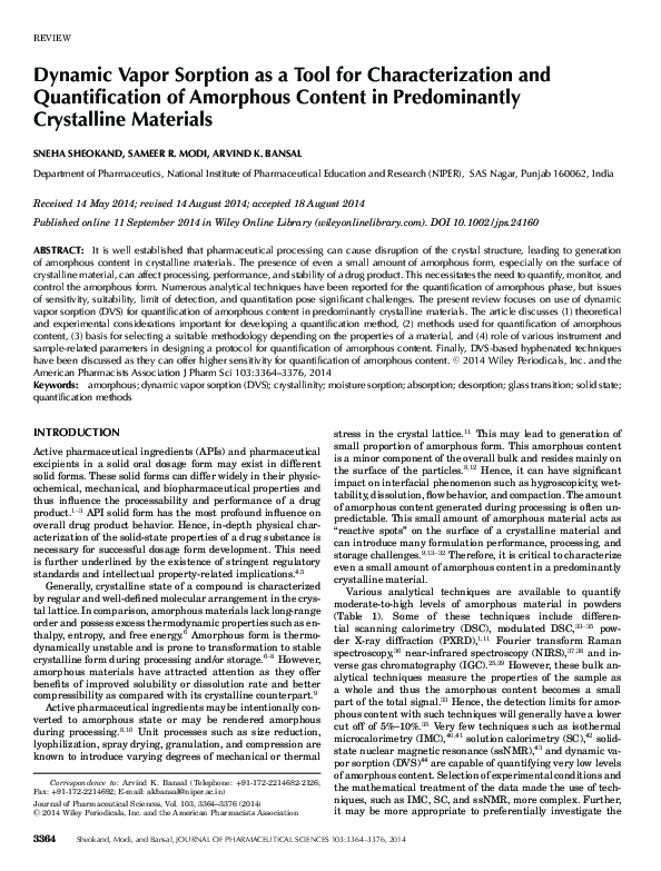 (PDF) Dynamic Vapor Sorption as a Tool for Characterization and ...
