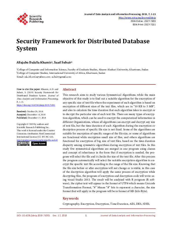 (PDF) Security Framework for Distributed Database System