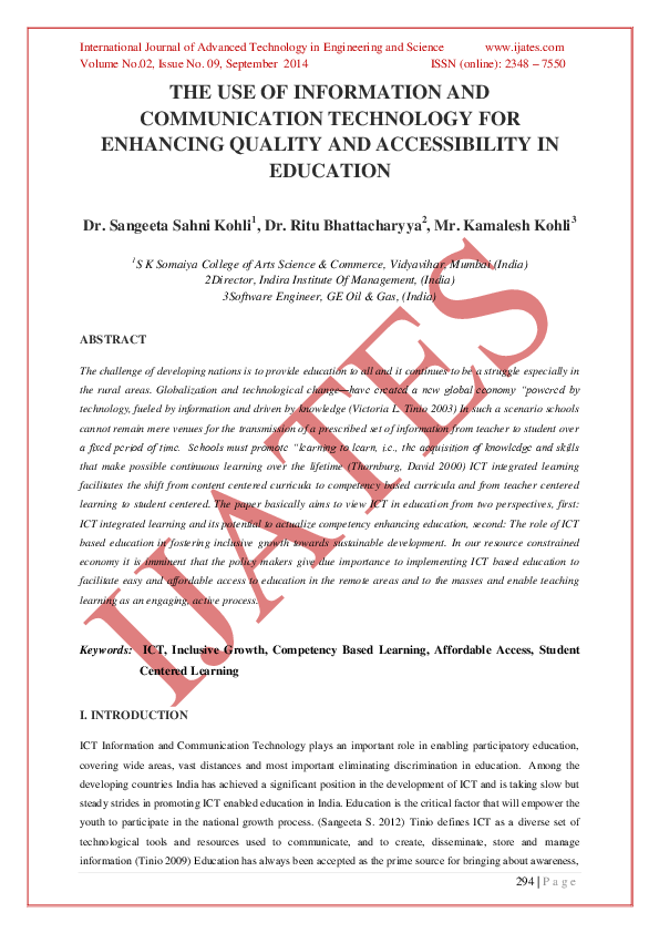 (PDF) The Use of Information and Communication Technology for Enhancing ...