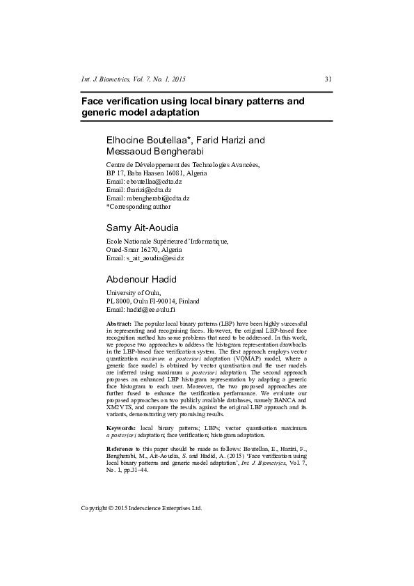 (PDF) Face Verification Using Local Binary Patterns and Maximum A ...