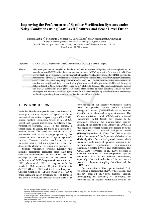 (PDF) Improving the performance of speaker verification systems under ...