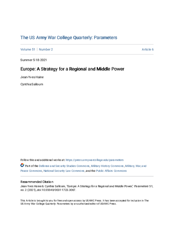 (PDF) Europe: A Strategy for a Regional and Middle Power