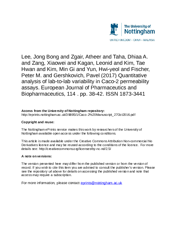 (PDF) Quantitative analysis of labtolab variability in Caco2