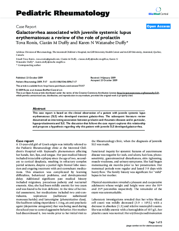 (PDF) Galactorrhea associated with juvenile systemic lupus ...