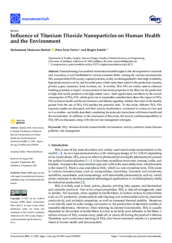 (PDF) Influence of Titanium Dioxide Nanoparticles on Human Health and ...