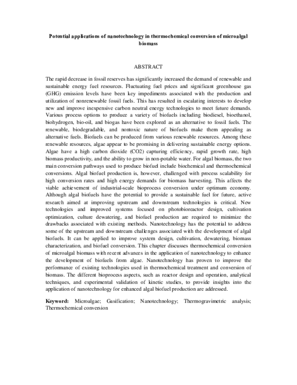 (PDF) Potential Applications of Nanotechnology in Thermochemical ...