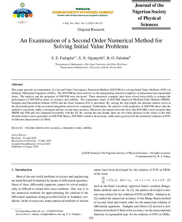 (PDF) An Examination of a Second Order Numerical Method for Solving ...