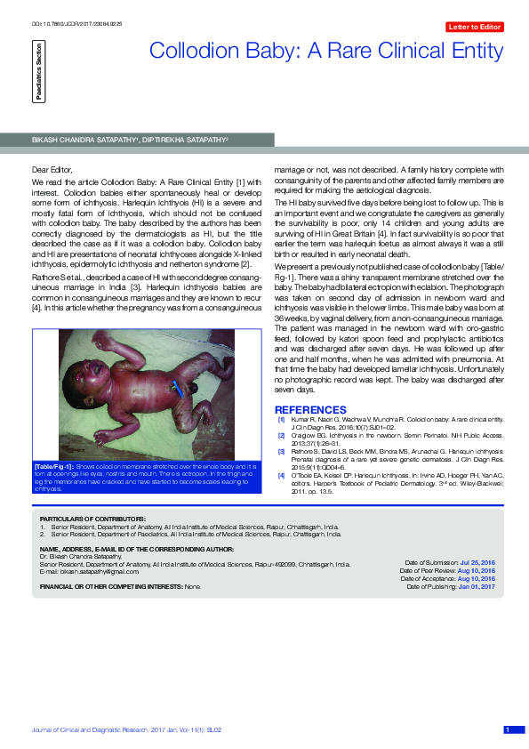 (PDF) Collodion Baby: A Rare Clinical Entity