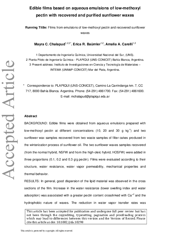 (PDF) Edible films based on aqueous emulsions of low‐methoxyl pectin