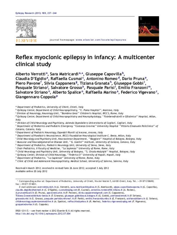 (PDF) Reflex myoclonic epilepsy in infancy: A multicenter clinical study