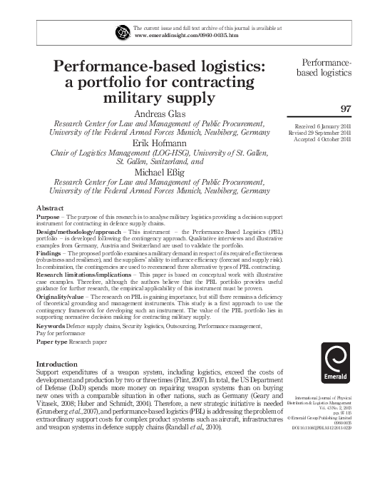 (PDF) Performance-based logistics: a portfolio for contracting military ...