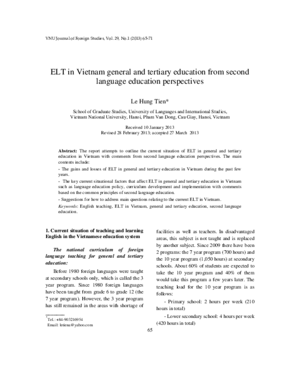 (PDF) Elt in Vietnam General and Tertiary Education from Second ...