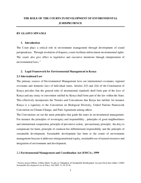 (PDF) THE ROLE OF THE COURTS IN DEVELOPMENT OF ENVIRONMENTAL JURISPRUDENCE