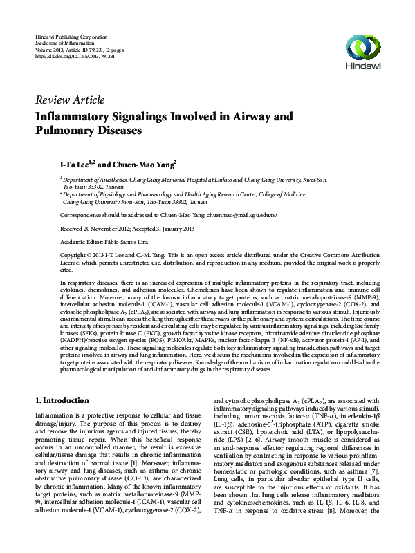 (PDF) Inflammatory Signalings Involved in Airway and Pulmonary Diseases