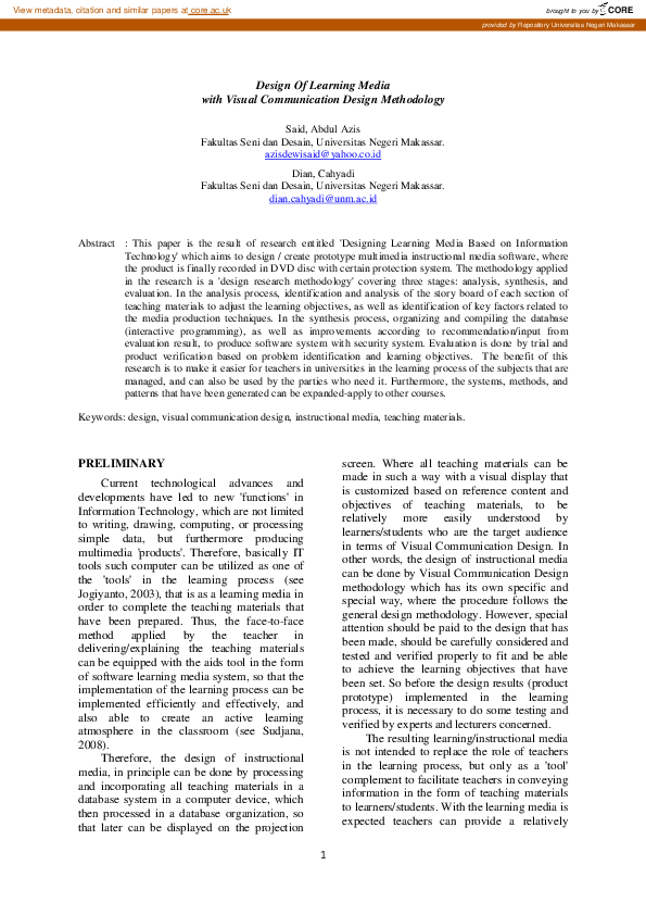 (PDF) Design of Learning Media with Visual Communication Design Methodology