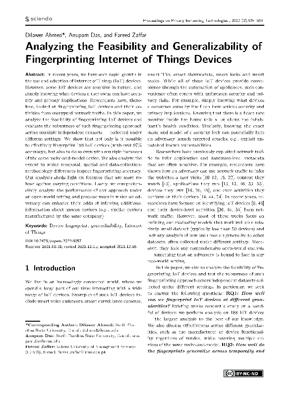 (PDF) Analyzing the Feasibility and Generalizability of Fingerprinting ...