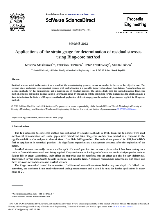(PDF) Applications of the Strain Gauge for Determination of Residual ...