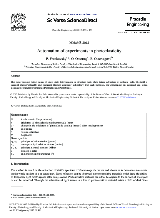 (PDF) Automation of Experiments in Photoelasticity