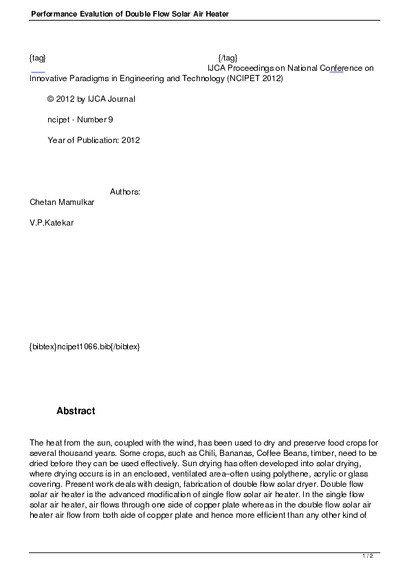 (PDF) Performance Evaluation of Double Flow Solar Air Heater