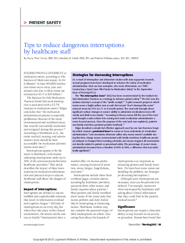 Pdf Tips To Reduce Dangerous Interruptions By Healthcare Staff