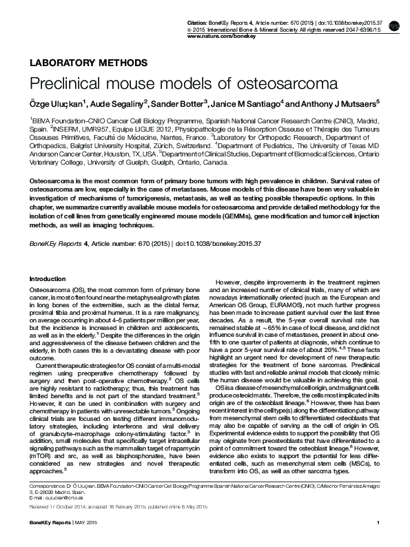 (PDF) Preclinical mouse models of osteosarcoma