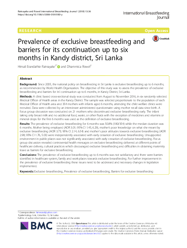 (PDF) Prevalence of exclusive breastfeeding and barriers for its ...
