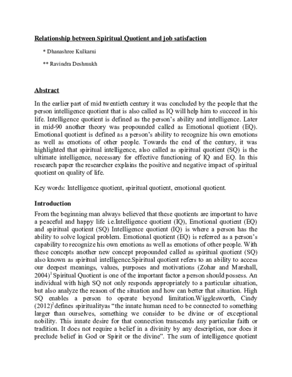 (DOC) Effect of Spiritual Quotient on Quality of Life