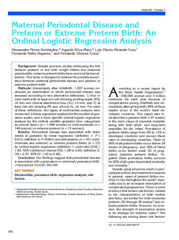 (PDF) Maternal Periodontal Disease and Preterm or Extreme Preterm Birth ...