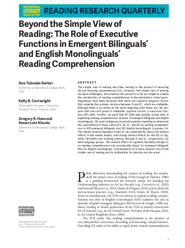 (PDF) Beyond the Simple View of Reading: The Role of Executive ...