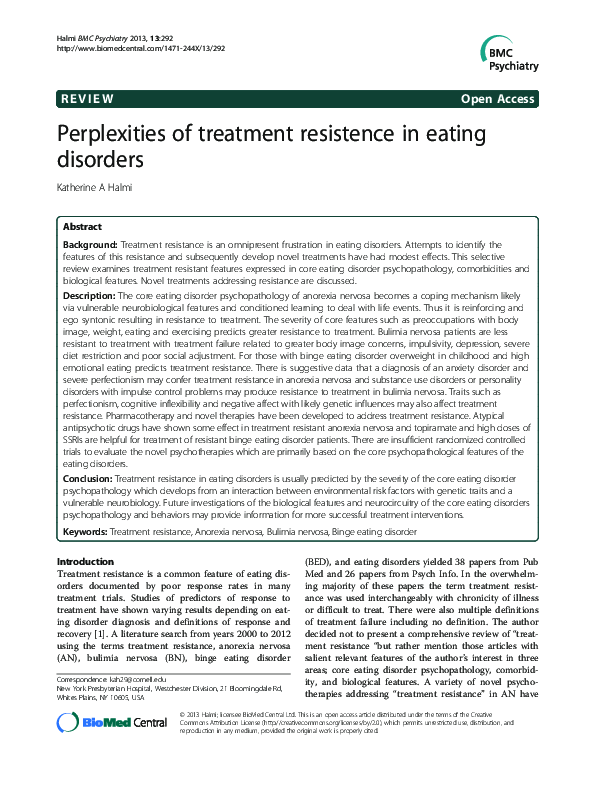 (PDF) Perplexities of treatment resistence in eating disorders