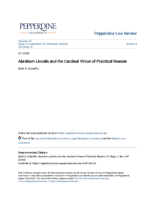 (PDF) Abraham Lincoln and the Cardinal Virtue of Practical Reason