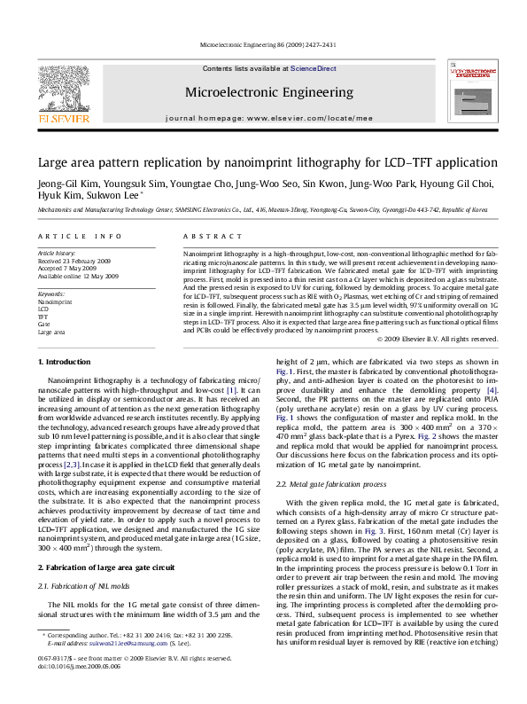 (PDF) Large area pattern replication by nanoimprint lithography for LCD ...