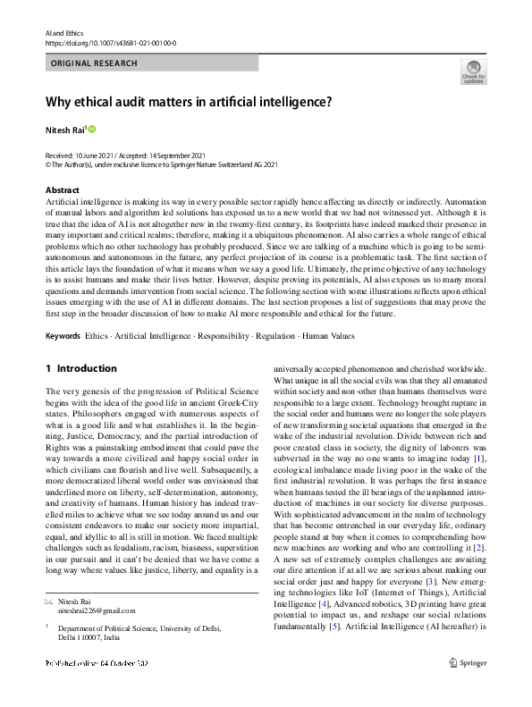 (PDF) Why ethical audit matters in artificial intelligence?