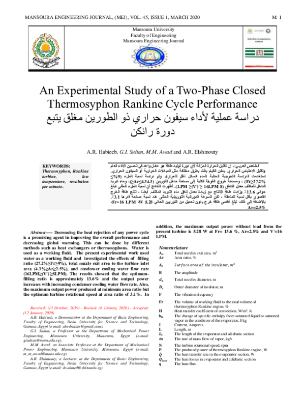 (PDF) An Experimental Study of a Two-Phase Closed Thermosyphon Rankine ...