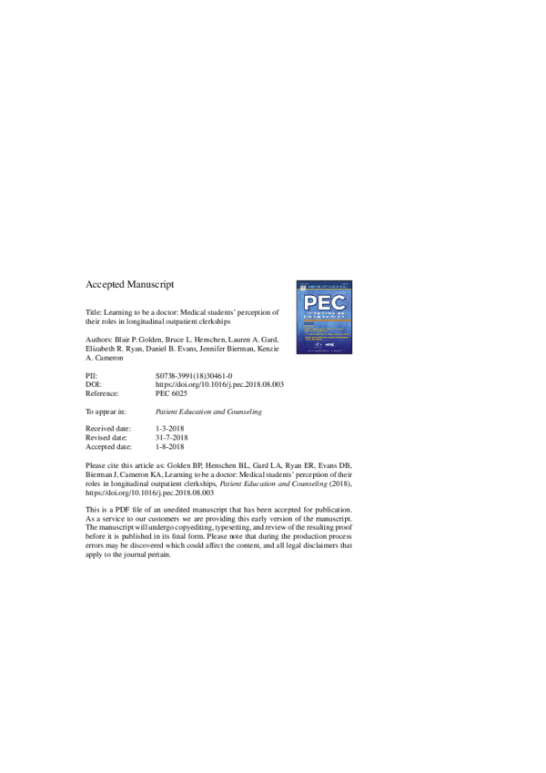 (PDF) Learning to be a doctor: Medical students' perception of their ...