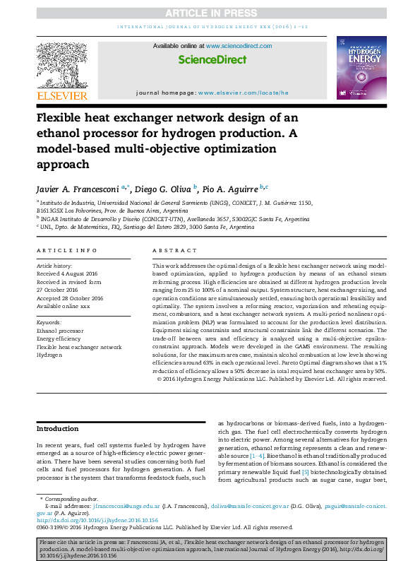 (PDF) Flexible heat exchanger network design of an ethanol processor ...