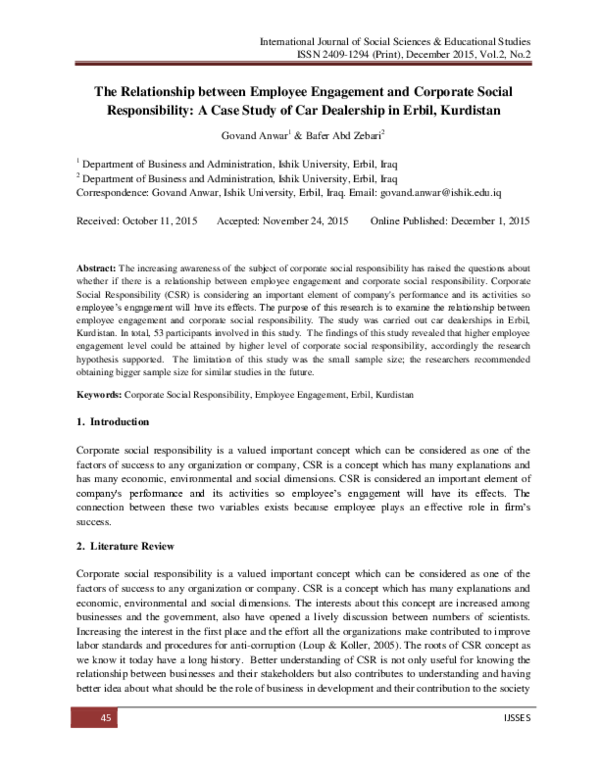 (PDF) The Relationship between Employee Engagement and Corporate Social ...
