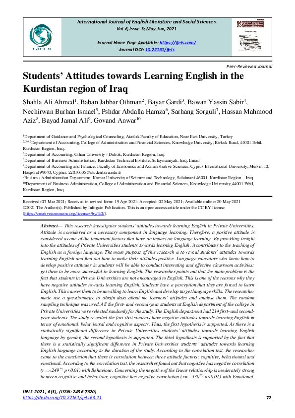 (PDF) Students’ Attitudes towards Learning English in the Kurdistan ...