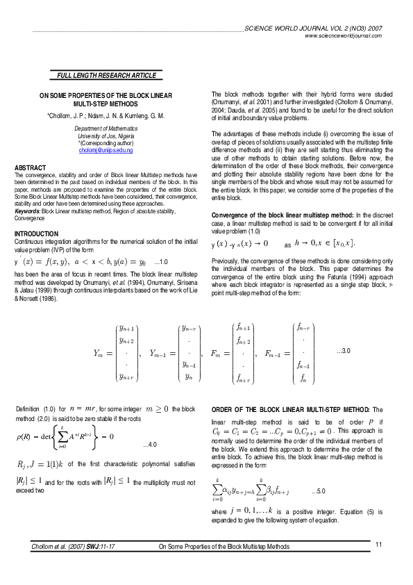 (PDF) On some properties of the block linear multi-step methods