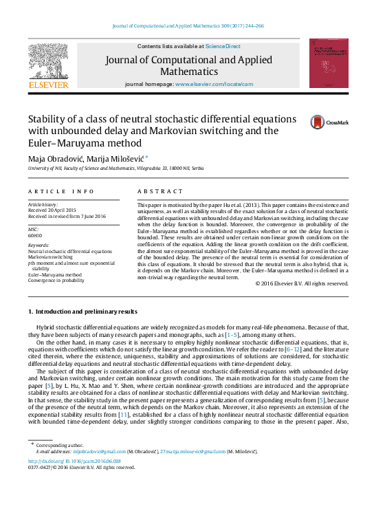 (PDF) Stability of a class of neutral stochastic differential equations ...