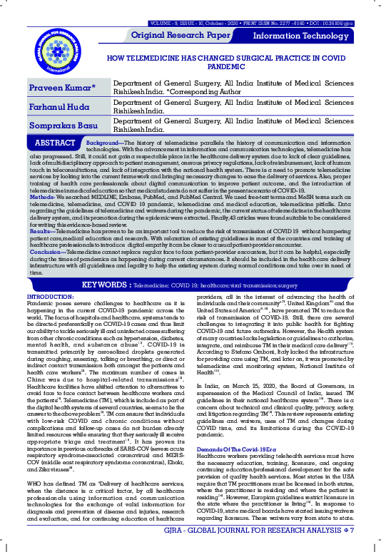 (PDF) How Telemedicine Has Changed Surgical Practice in Covid Pandemic