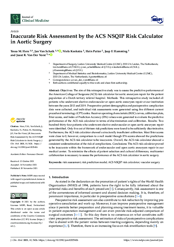 (PDF) Inaccurate Risk Assessment by the ACS NSQIP Risk Calculator in ...