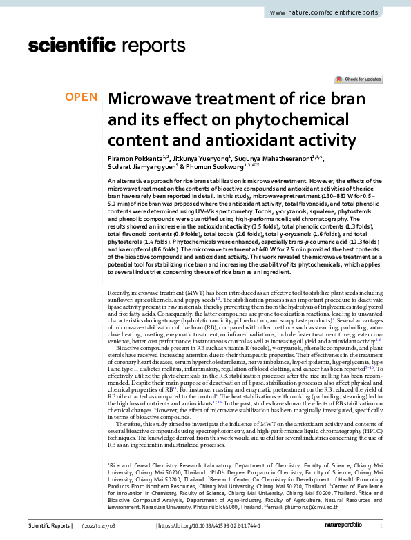 (PDF) Microwave treatment of rice bran and its effect on phytochemical ...