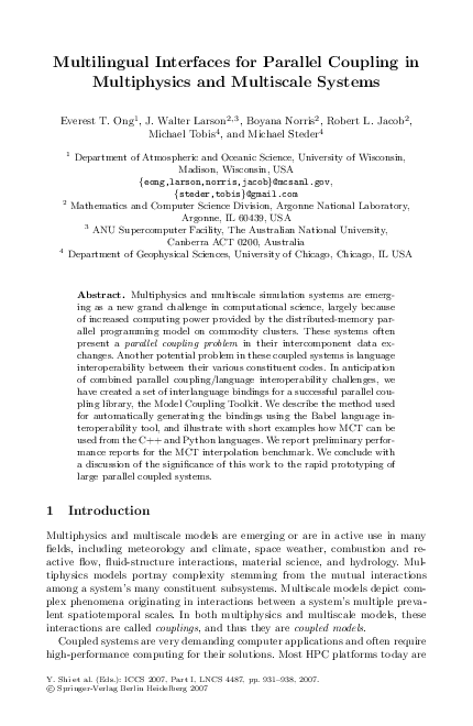 (PDF) Multilingual Interfaces for Parallel Coupling in Multiphysics and ...
