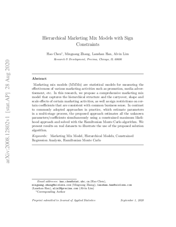 (PDF) Hierarchical marketing mix models with sign constraints