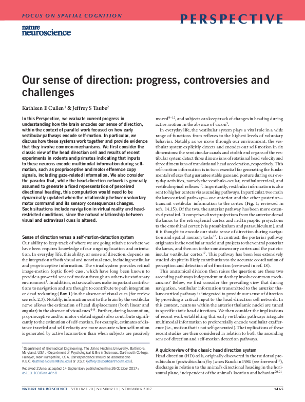 (PDF) Our sense of direction: progress, controversies and challenges