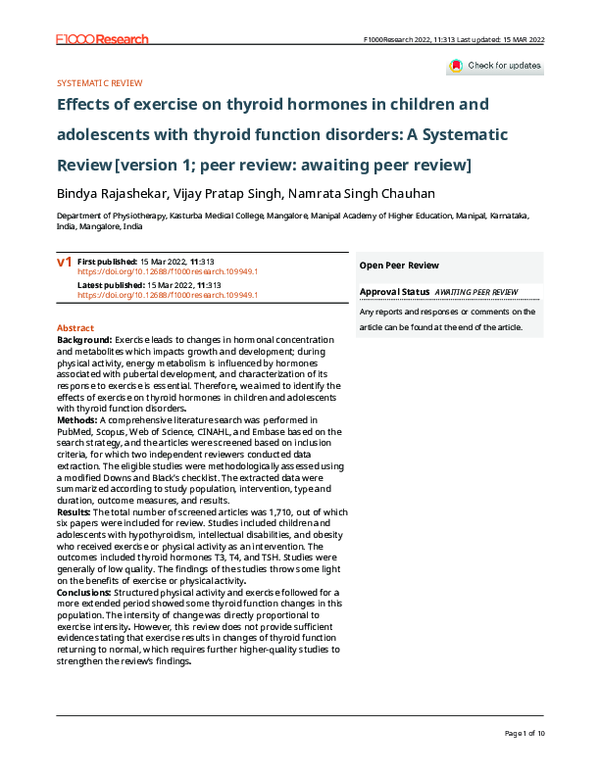(PDF) Effects of exercise on thyroid hormones in children and ...